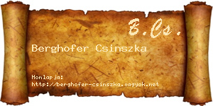 Berghofer Csinszka névjegykártya